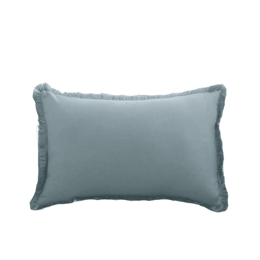 Textured Fringed Cushion Cover in Light Blue