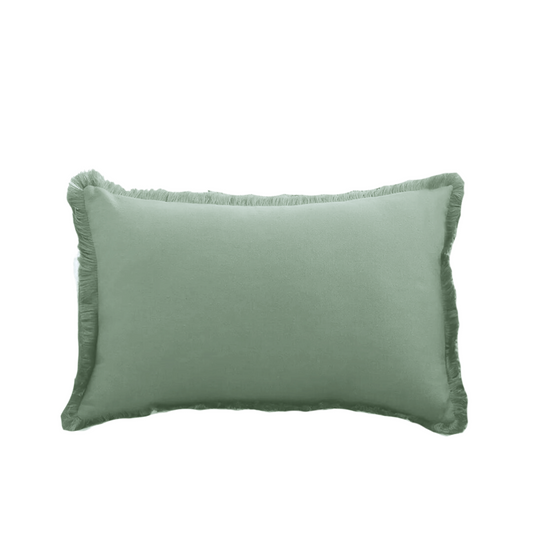 Textured Fringed Cushion Cover in Light Green