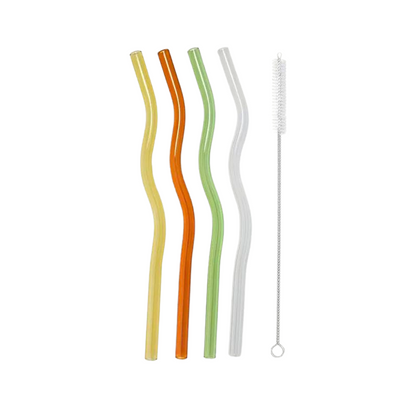 Wavy Glass Straws - Set of 4