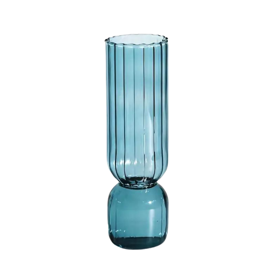 Ribbed Glass Vase in Blue