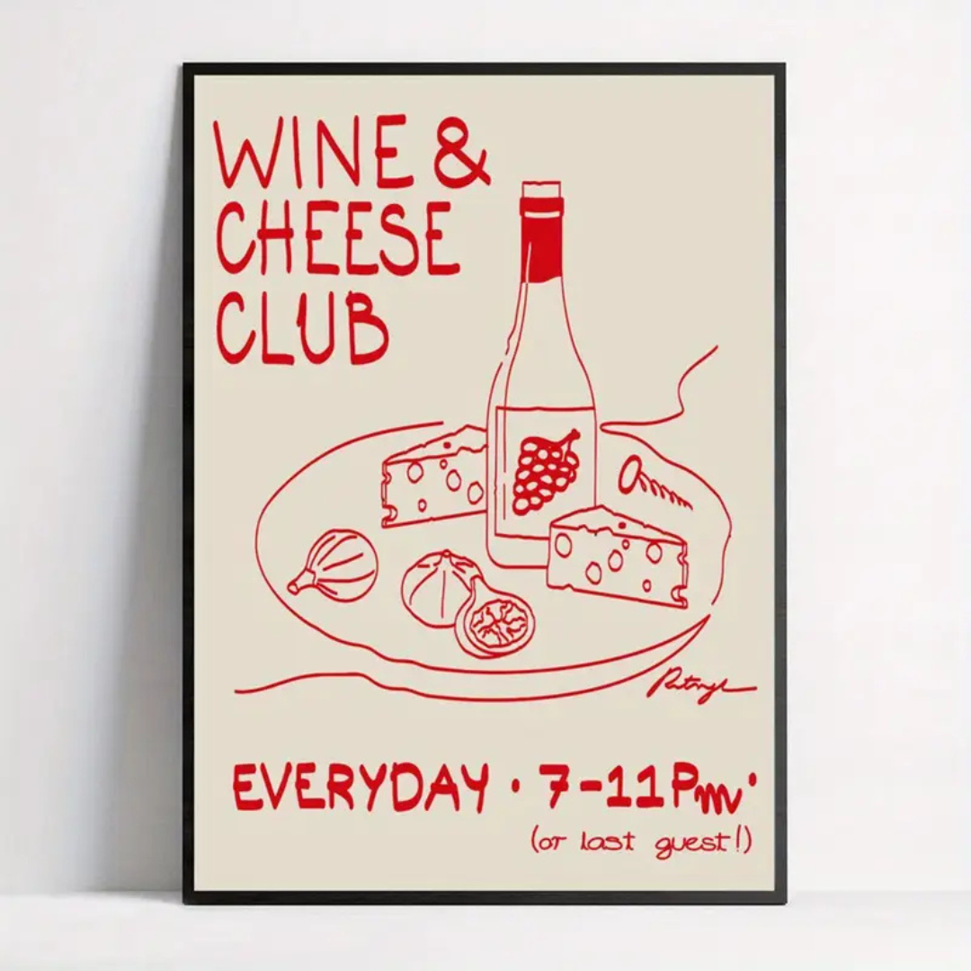 Wine & Cheese Club Canvas Poster