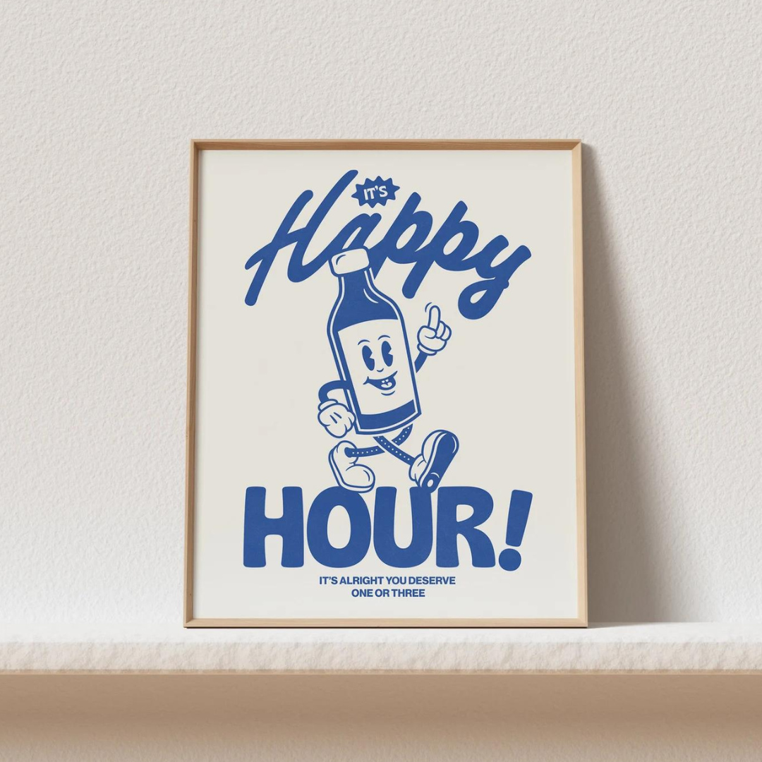 Happy Hour Canvas Poster in Blue