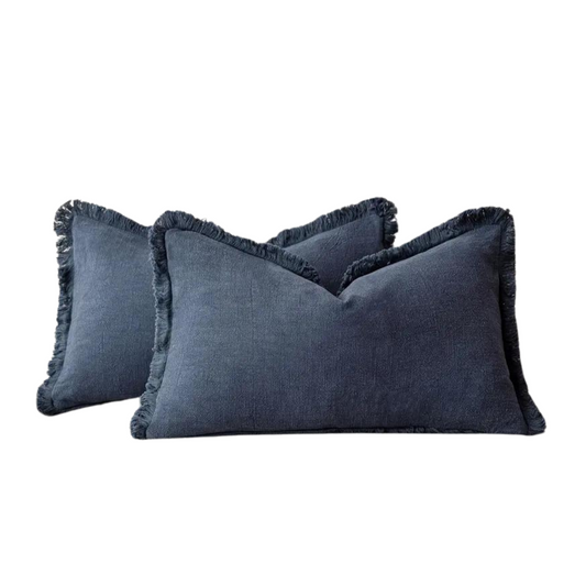 Washed Cotton Cushion Cover in Navy Blue