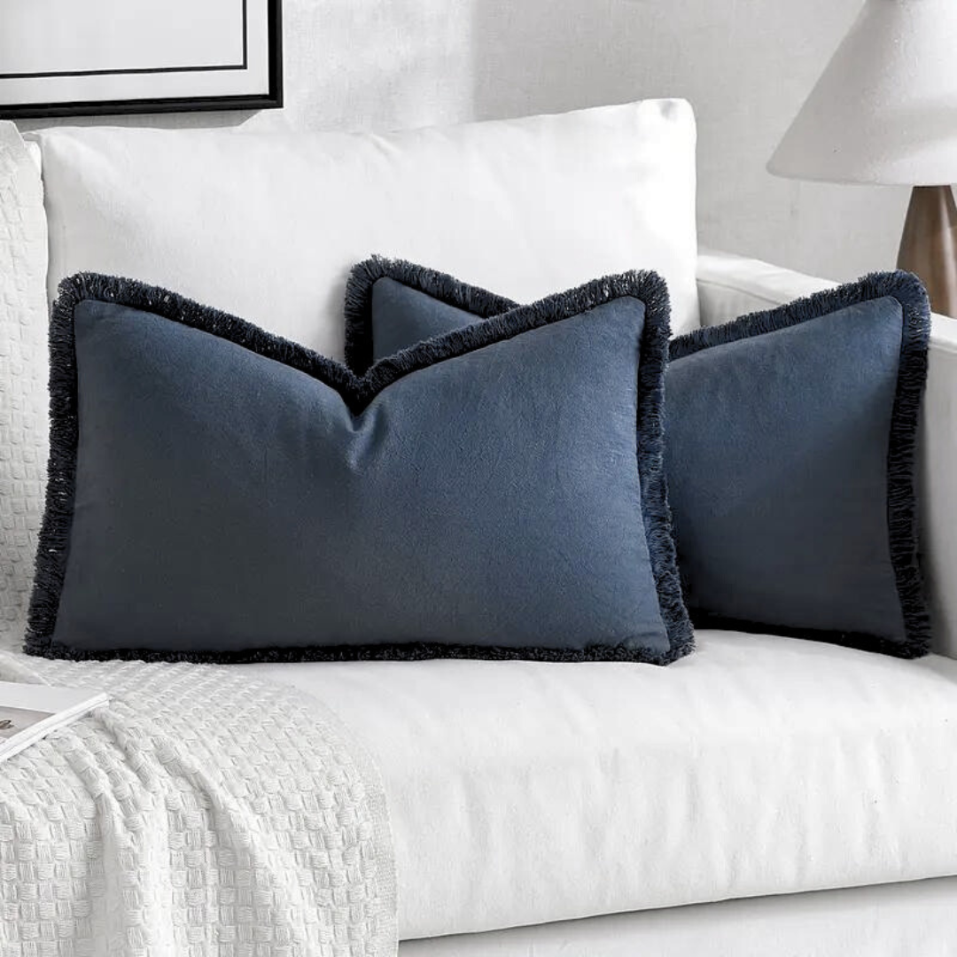 Washed Cotton Cushion Cover in Navy Blue