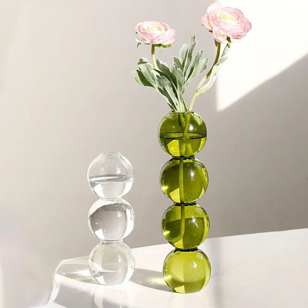 Bubble Glass Vase in Olive Green