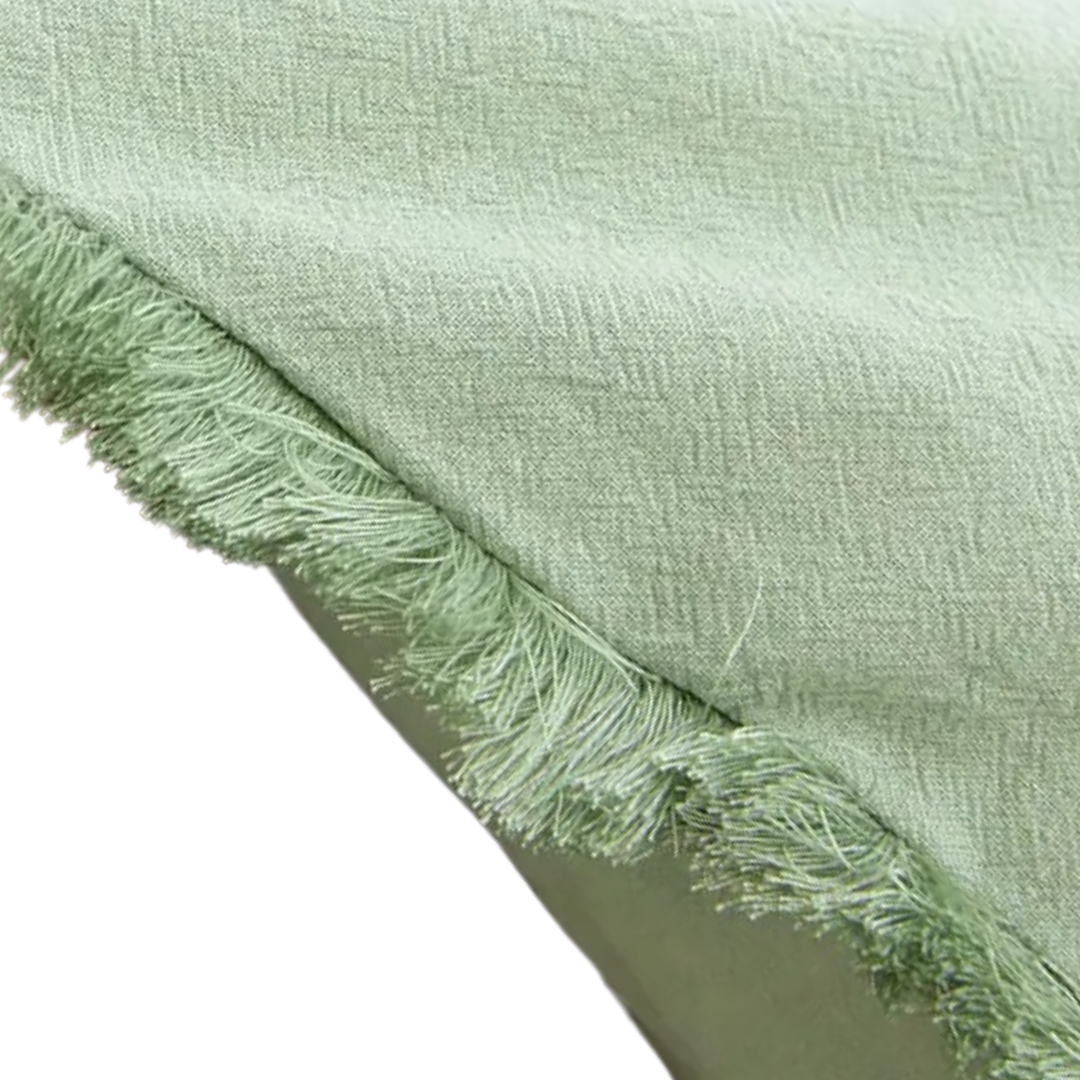 Textured Fringed Cushion Cover in Light Green